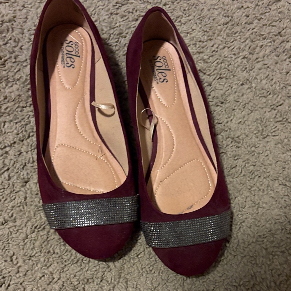 Women's Burgundy Flats with Silver Accents